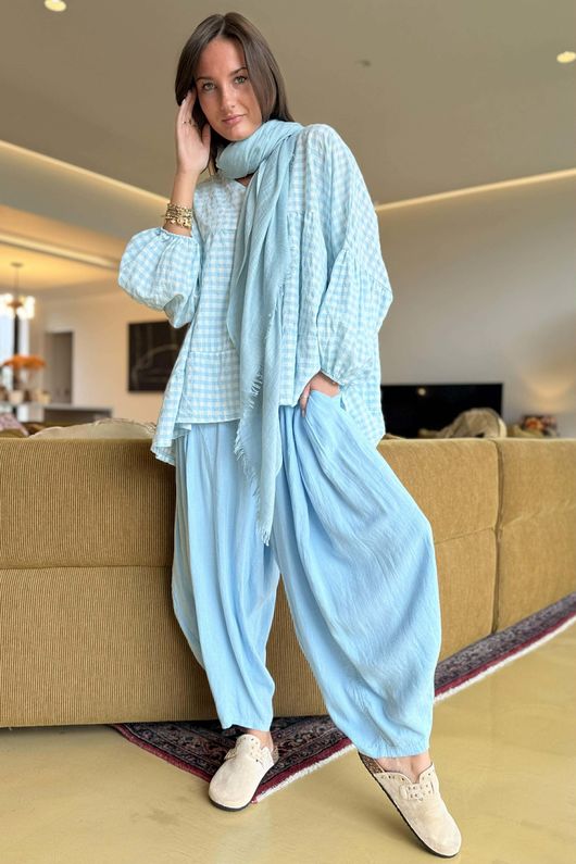 Nonni Gingham Artist Smock Baby Blue